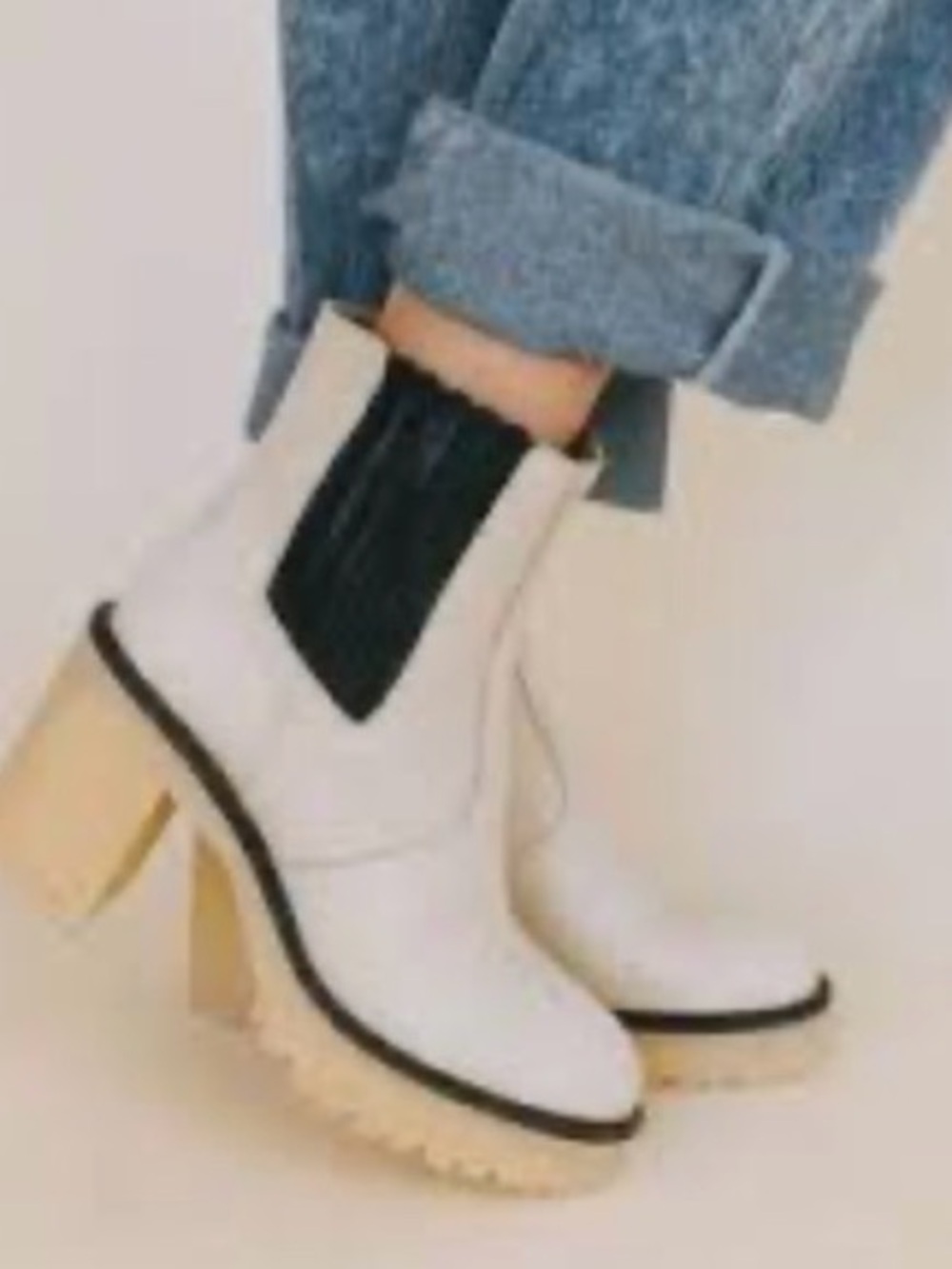 Free People Women's White Chunky Chelsea Boot with Black Elastic